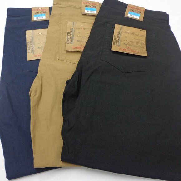 Denali 36-30 Lot of 3 Moccasin Brown Black & Blue Mens Tech Stretch Fabric Pants - Picture 1 of 6